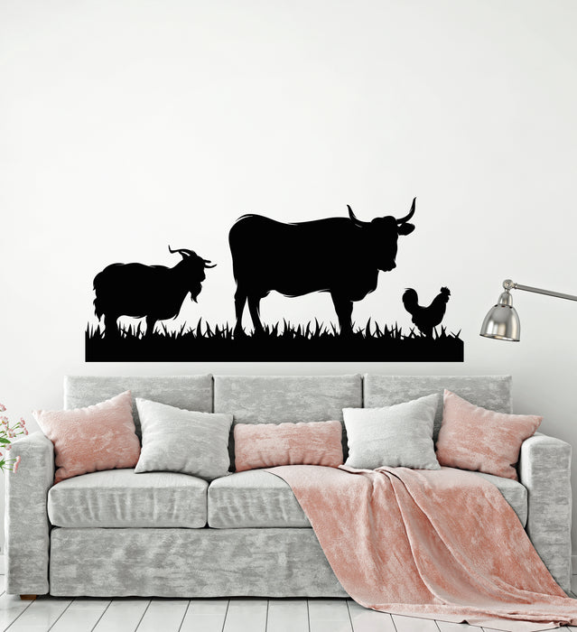 Vinyl Wall Decal Farm Animals Cow Rooster Goat Village Stickers Mural (g7869)