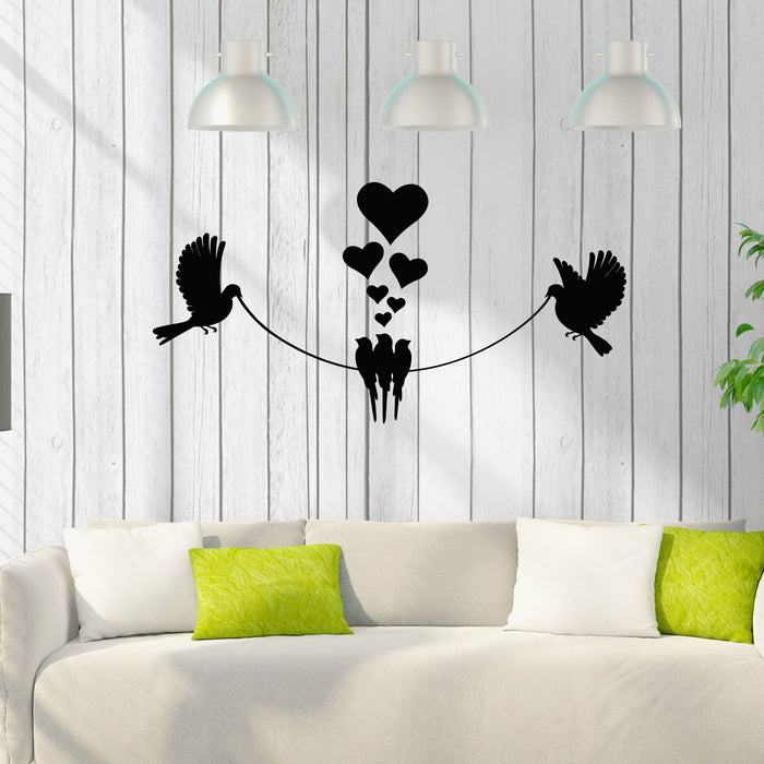 Vinyl Wall Decal Silhouette Birds On Wires Perched Romance Doves Stickers Mural (g8152)