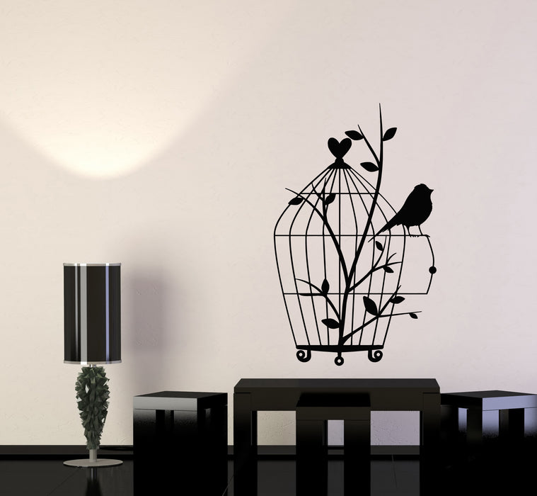Vinyl Wall Decal Bird In Cage Branches Home Interior Design Stickers Mural (g3379)