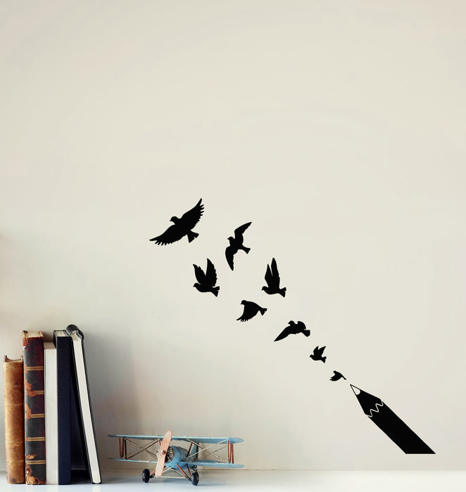 Vinyl Wall Decal Silhouette Flying Birds Patterns Freedom Pen Writing Stickers Mural (g8003)