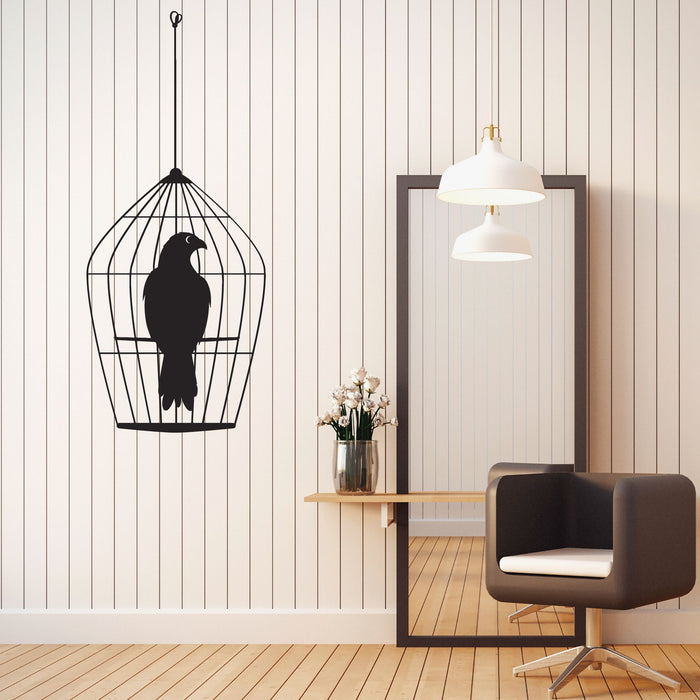 Vinyl Wall Decal Silhouette Bird In Cage Home Interior Stickers Mural (g8154)