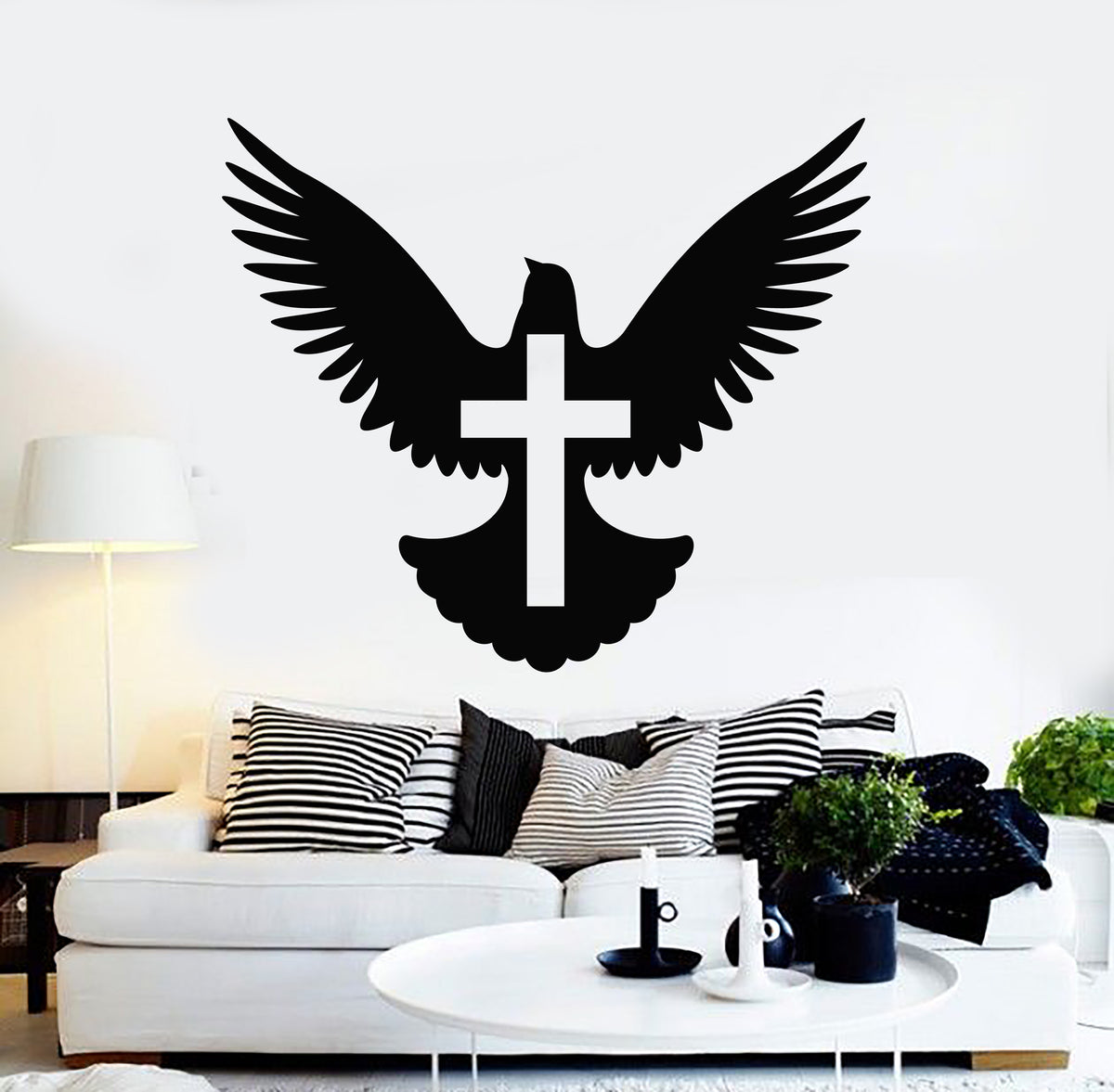 Vinyl Wall Decal Cross and Dove Bird Symbol Decoration Stickers Mural