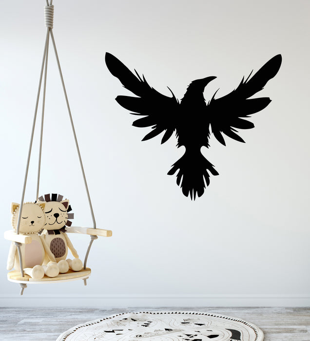 Vinyl Wall Decal Black Raven Bird Flying Wings Feathers Stickers Mural (g8308)