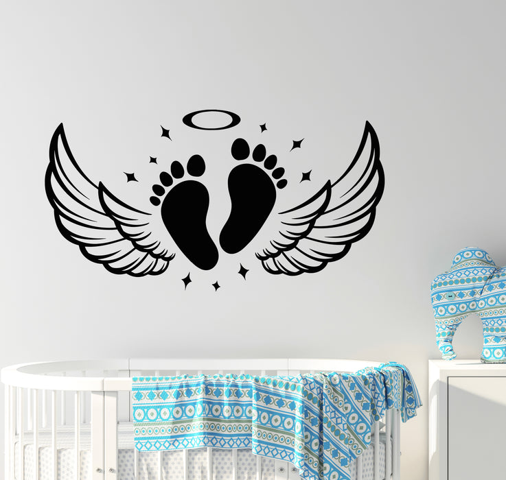 Vinyl Wall Decal Born Baby Feet Memorial Angel Wings Kids Room Stickers Mural (g7713)