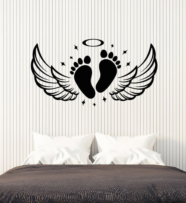 Vinyl Wall Decal Born Baby Feet Memorial Angel Wings Kids Room Stickers Mural (g7713)