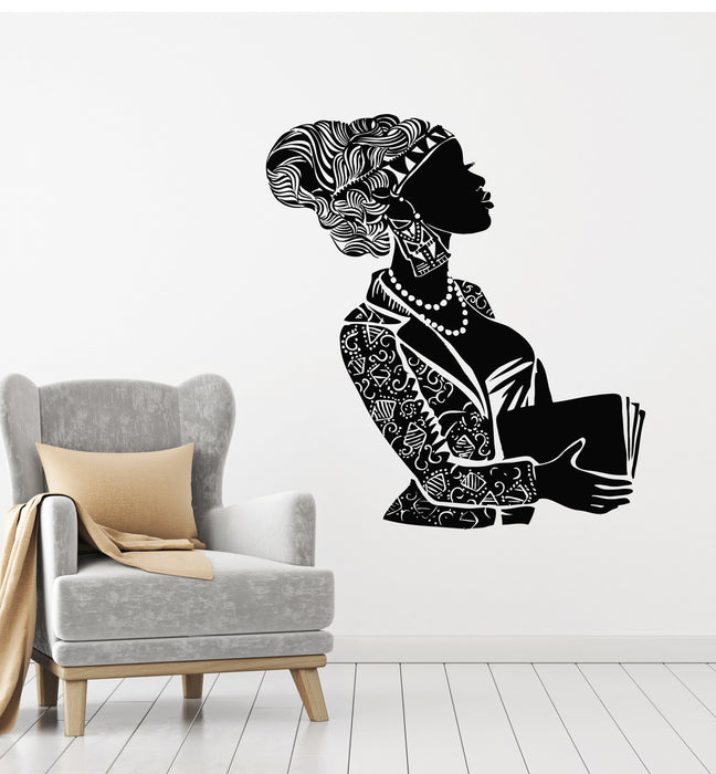 Vinyl Wall Decal Black Lady African Woman Face Hairstyle Book Stickers Mural (g1627)