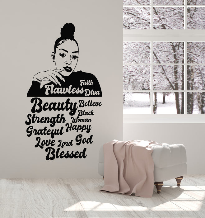Vinyl Wall Decal Beauty Black Sexy Afro Woman Words Quote Diva Stickers Mural (g1428)