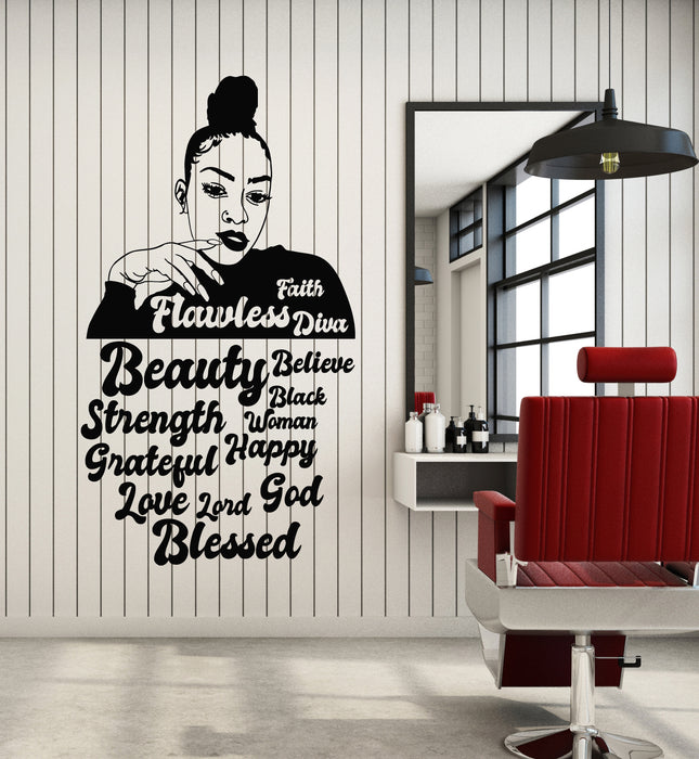 Vinyl Wall Decal Beauty Black Sexy Afro Woman Words Quote Diva Stickers Mural (g1428)