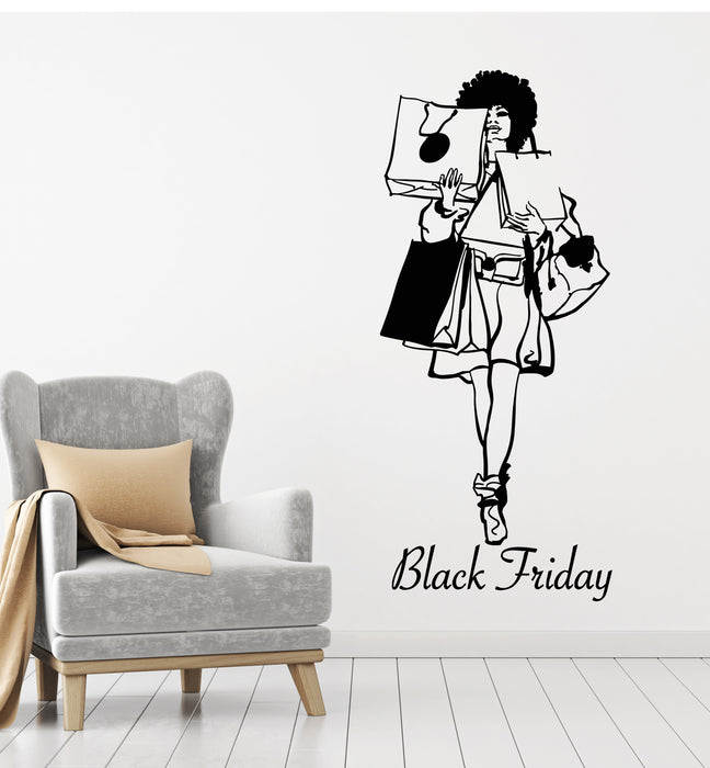 Vinyl Wall Decal Black Friday Girl Shopping Sale Shopstore Stickers Mural (g3999)