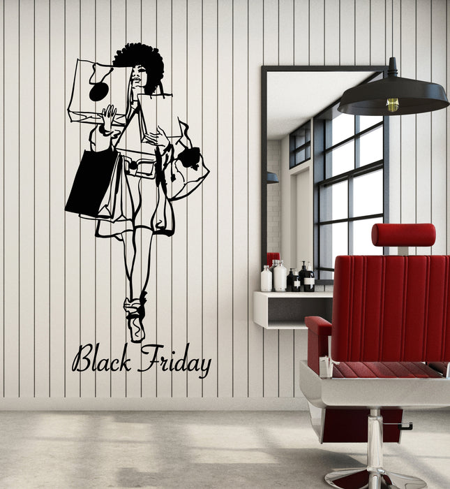 Vinyl Wall Decal Black Friday Girl Shopping Sale Shopstore Stickers Mural (g3999)