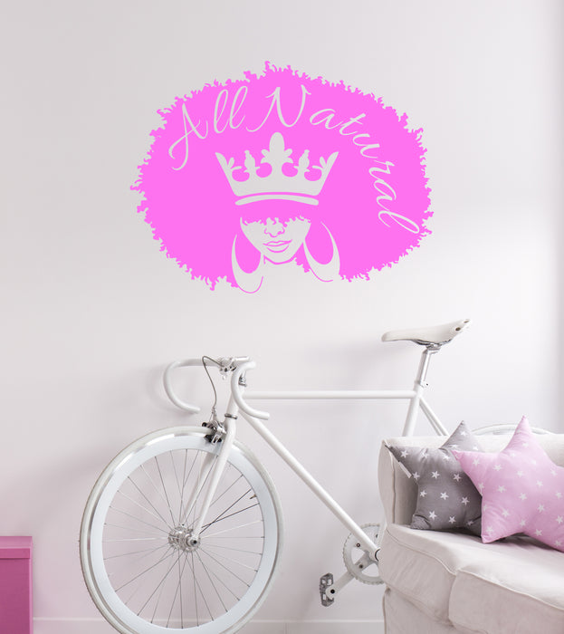 Vinyl Wall Decal Black Lady Afro Hairstyle All Natural African Queen Crown Stickers Mural (ig6312)