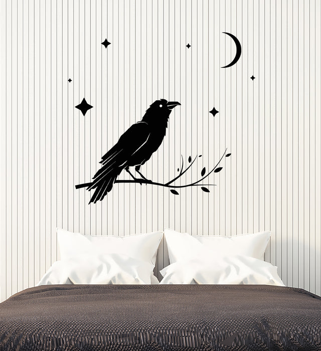 Vinyl Wall Decal Bird Black Raven Moon Night Stars Bedroom Stickers Mural (g3304)