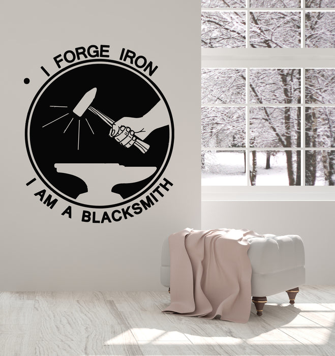 Виниловая наклейка на стену Фраза Я кую железо Кузнец Железо Металлические наклейки Фреска (g3583)
