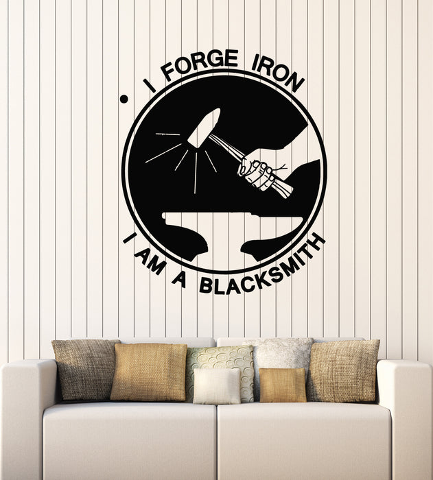Виниловая наклейка на стену Фраза Я кую железо Кузнец Железо Металлические наклейки Фреска (g3583)