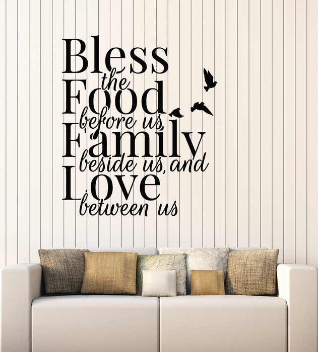 Vinyl Wall Decal Bless Food Inspiring Quote Words Kitchen Dining Room Decor Stickers Mural (g1774)