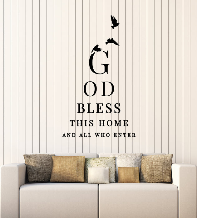 Vinyl Wall Decal God Bless This House Quote Home Phrase Living Room Stickers Mural (g7641)