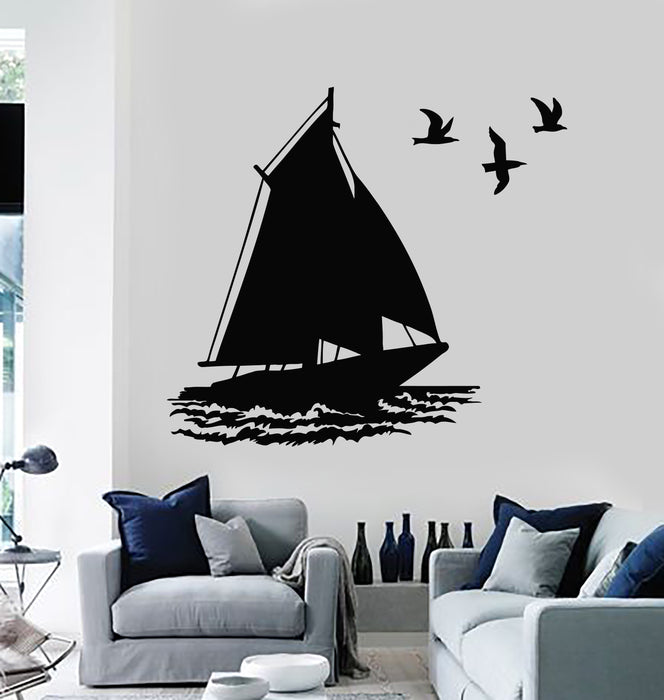 Vinyl Wall Decal Boat Ship Birds Ocean Marine Beach House Stickers Mural (g2650)