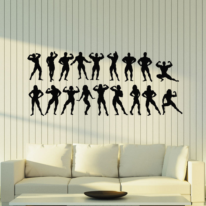 Vinyl Wall Decal Bodybuilder Posing Muscle Man Woman Arms Stickers Mural (g8463)