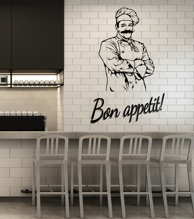 Vinyl Wall Decal Bon Appetit Kitchen Restaurant Cook Chef Stickers Mural (g3002)