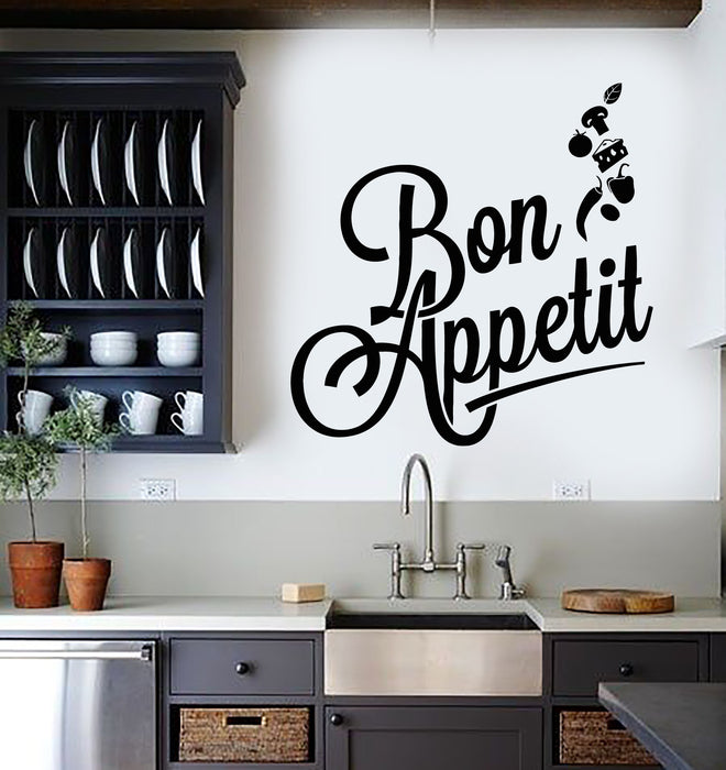 Vinyl Wall Decal  Bon Appetit Cook Chef Quote Restaurant Stickers Mural (g3331)