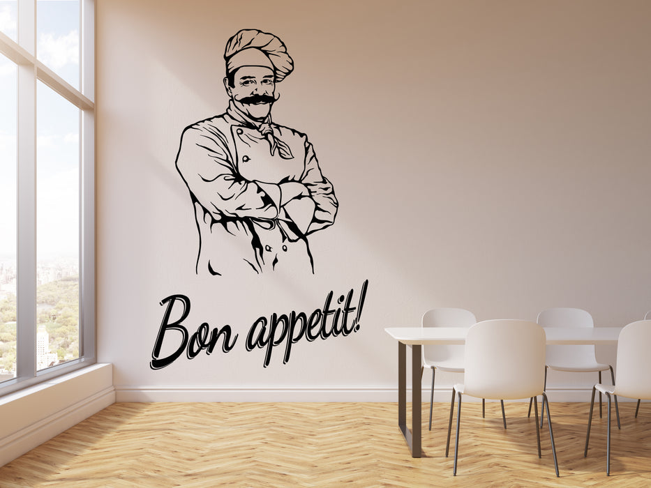Vinyl Wall Decal Bon Appetit Kitchen Restaurant Cook Chef Stickers Mural (g3002)
