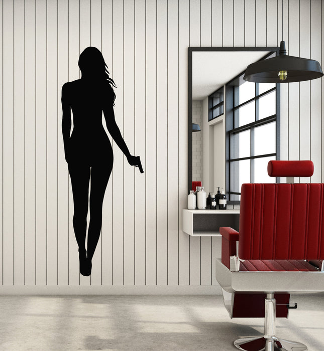 Vinyl Wall Decal Bond Girl Secret Agent Spy Woman With Gun Stickers Mural (g6041)