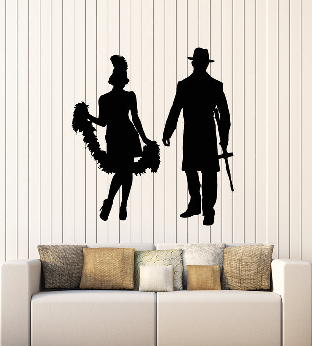 Vinyl Wall Decal Woman And Gangster With Gun Silhouette Stickers Mural (g6297)