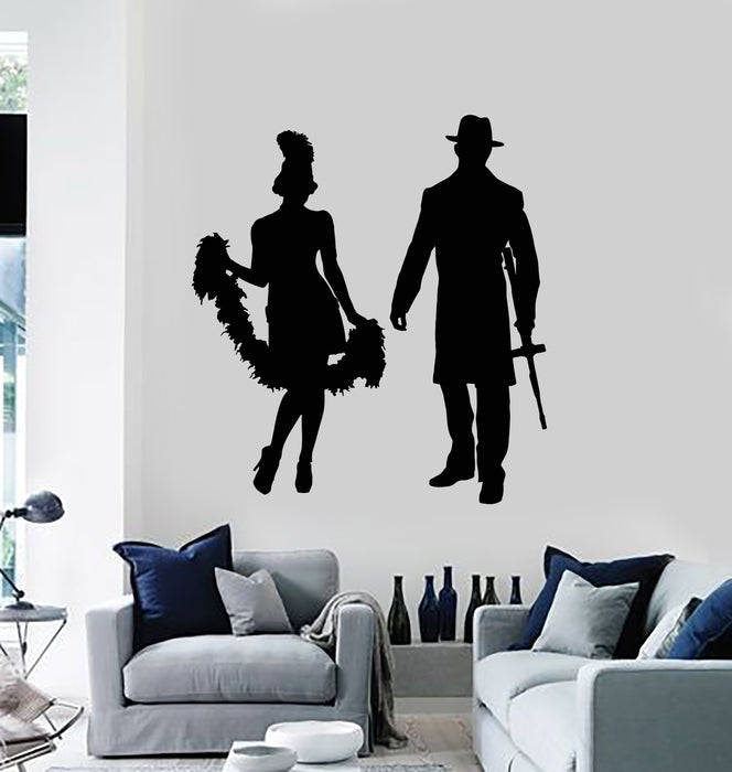 Vinyl Wall Decal Woman And Gangster With Gun Silhouette Stickers Mural (g6297)