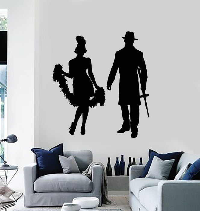Autocollant mural en vinyle représentant une femme et un gangster avec une silhouette de pistolet (g6297)