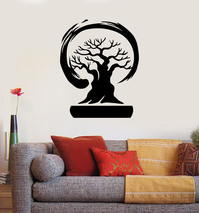Vinyl Wall Decal Bonsai Tree Enso Circle Zen Asian Style Stickers Mural Unique Gift (ig4582)