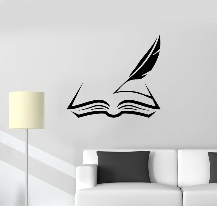 Vinyl Wall Decal Book And Feather Manuscript Bookstore Interior Stickers Mural (g369)