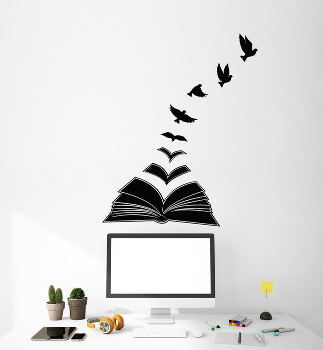 Vinyl Wall Decal Reading Room Literature Birds Open Book Library Stickers Mural (g2208)