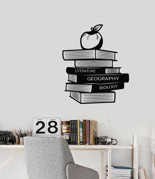 Vinyl Wall Decal Library Geography Literature Biology Books Apple Stickers Mural (g1830)