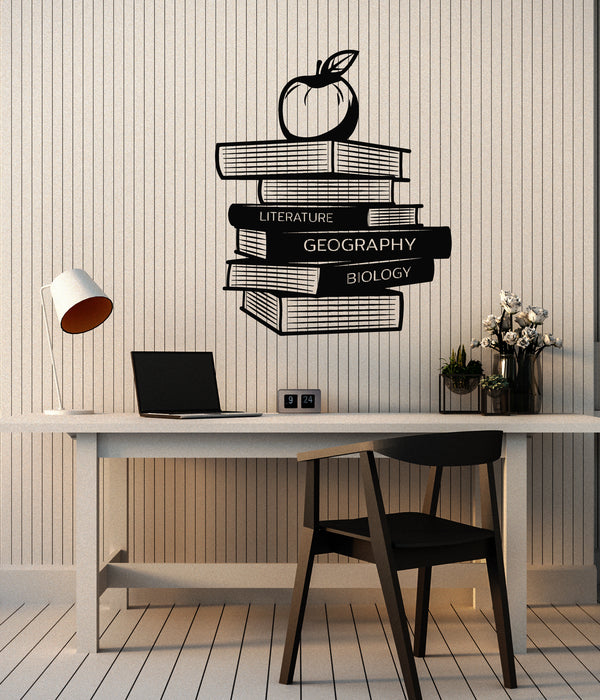 Vinyl Wall Decal Library Geography Literature Biology Books Apple Stickers Mural (g1830)