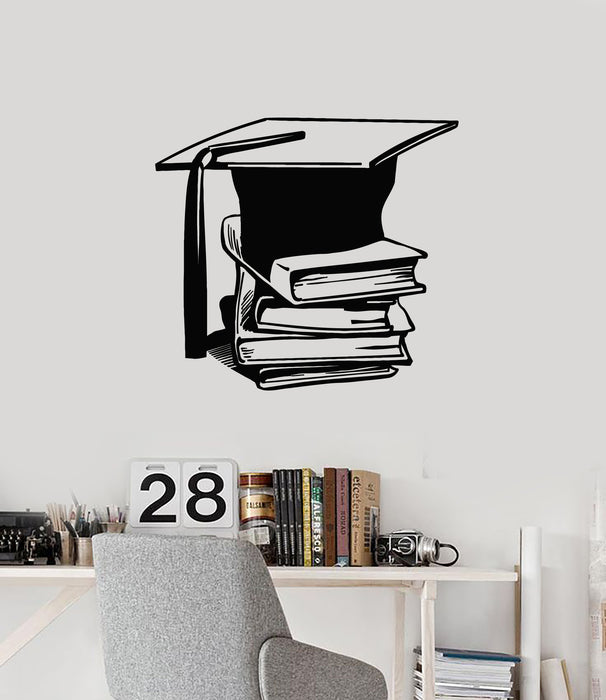 Vinyl Wall Decal Books Library Science School Academic Cap Stickers Mural (g2440)