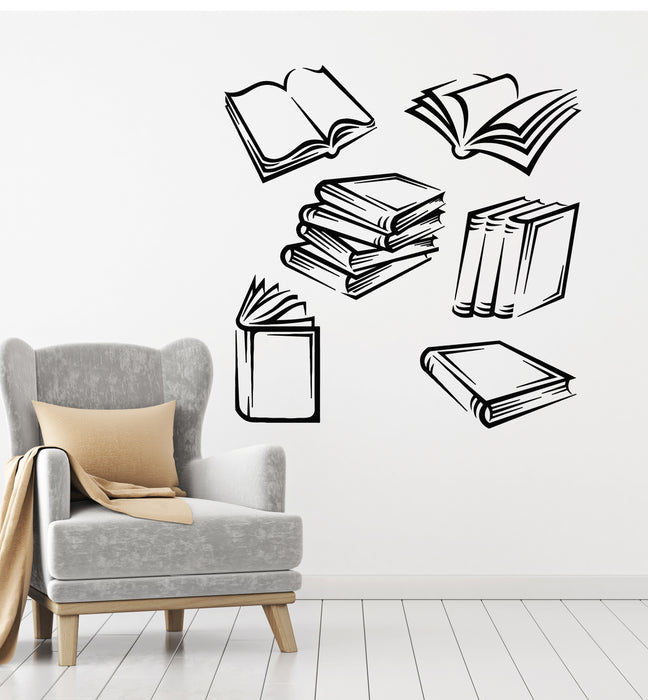 Vinyl Wall Decal Open Books Shop Library Bookstore Reading Room School Stickers Mural (g2757)