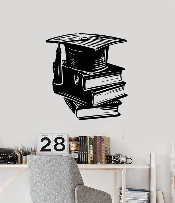Vinyl Wall Decal Books Graduate School Knowledge Academic Cap Stickers Mural (g3458)
