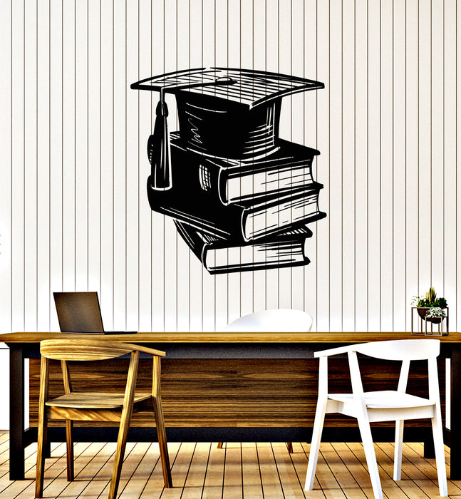 Vinyl Wall Decal Books Graduate School Knowledge Academic Cap Stickers Mural (g3458)