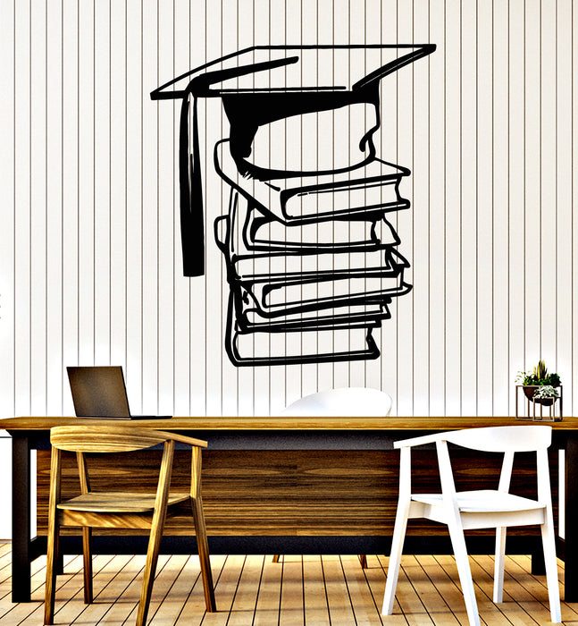 Vinyl Wall Decal Academic Cap Books Graduate School Class Stickers Mural (g5081)