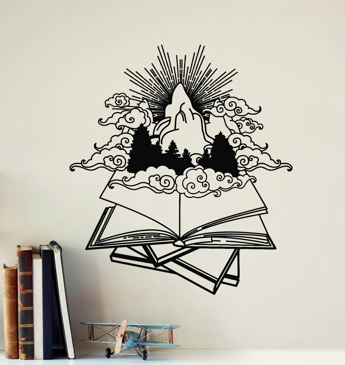 Vinyl Wall Decal Open Book Shop Reading Stories Library Bookworm Stick ...