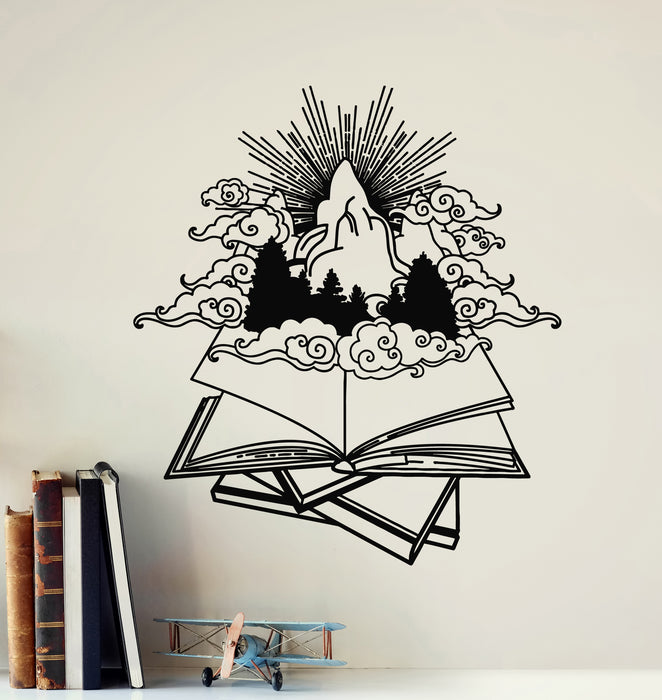 Vinyl Wall Decal Open Book Shop Reading Stories Library Bookworm Stickers Mural (g4793)