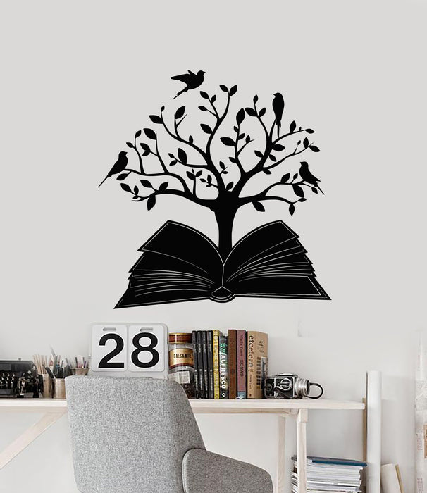 Vinyl Wall Decal Open Book Read Library Birds Tree Branch Stickers Mural (g5091)