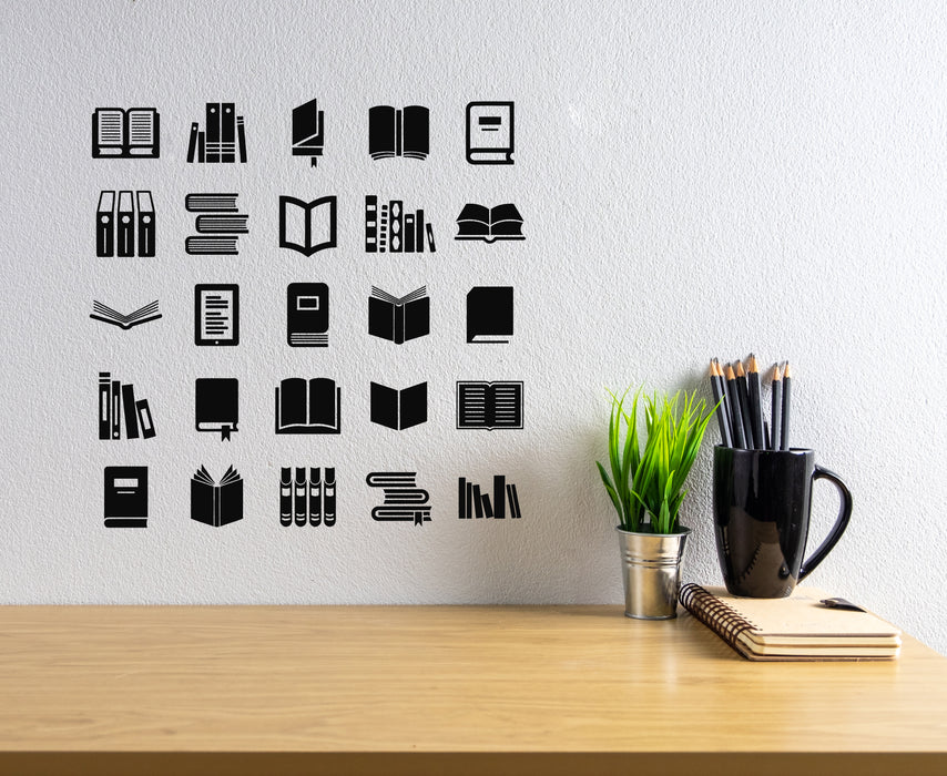 Vinyl Wall Decal Books Icon School Decor Study Bookworm Library Stickers Mural (g7820)