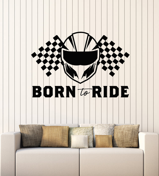 Vinyl Wall Decal Biker Helmet Born To Ride Speed Motor Sports Stickers Mural (g5985)