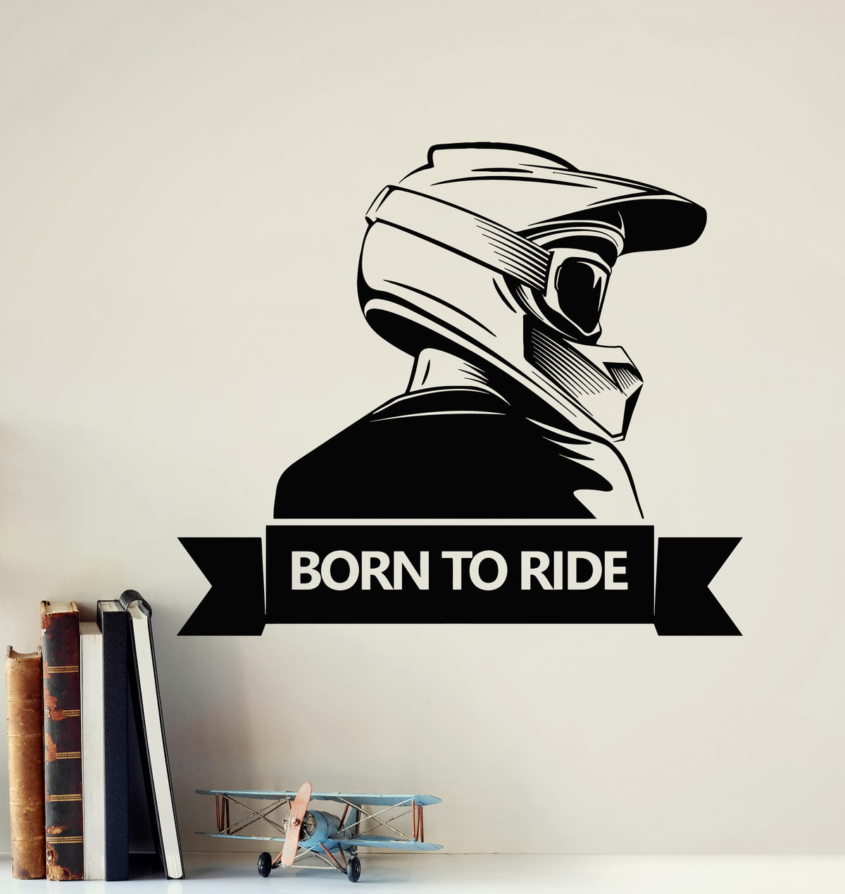 Vinyl Wall Decal Biker Helmet Quoten Born To Ride Speed Extreme Sticke ...