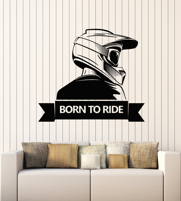 Vinyl Wall Decal Biker Helmet Quoten Born To Ride Speed Extreme Stickers Mural (g6178)
