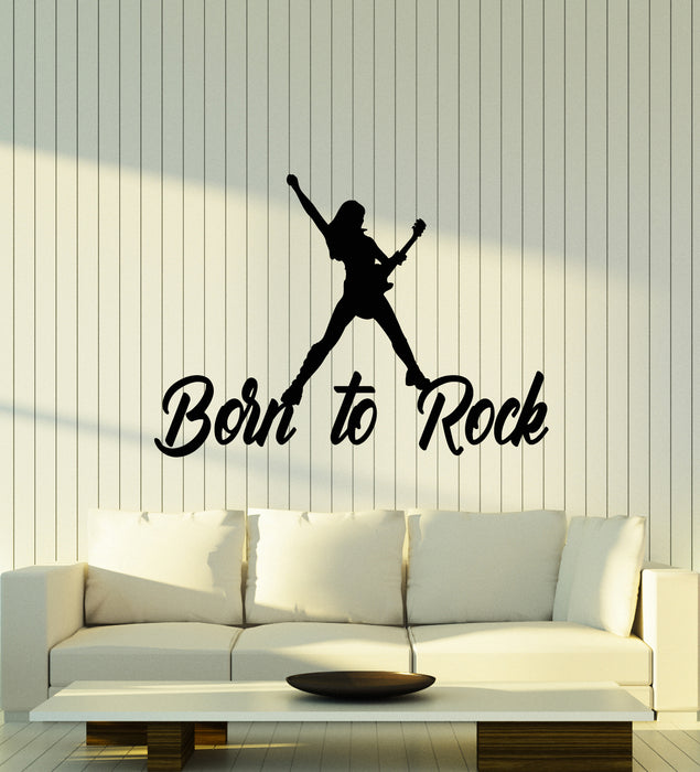 Vinyl Wall Decal Girl Born To Rock Music Electric Guitar Concert Stickers Mural (g4150)