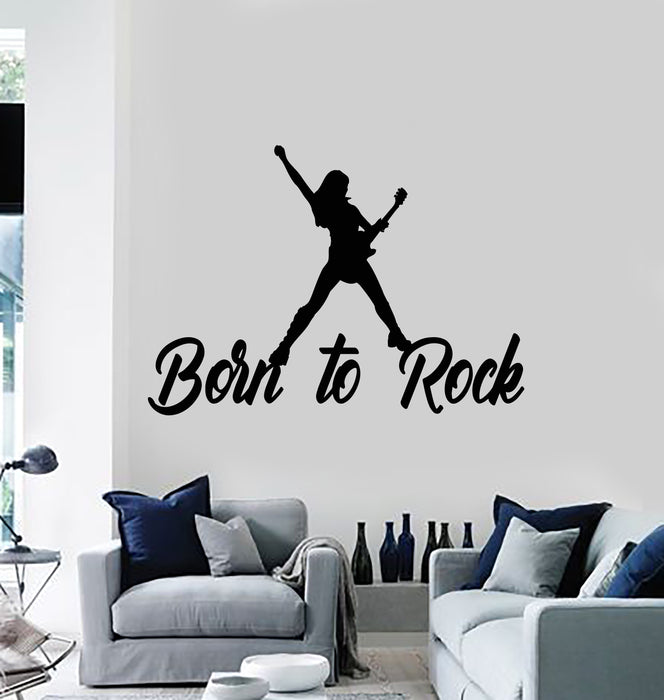 Vinyl Wall Decal Girl Born To Rock Music Electric Guitar Concert Stickers Mural (g4150)