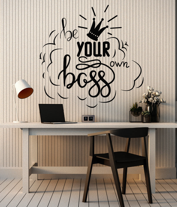 Vinyl Wall Decal Inspiring Phrase Be Your Own Boss Crown Stickers Mural (g5323)