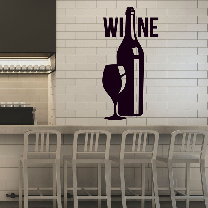 Bottle of Wine Vinyl Wall Decal Quote Glass Decor for Wine Bars Shops Lettering (k056)